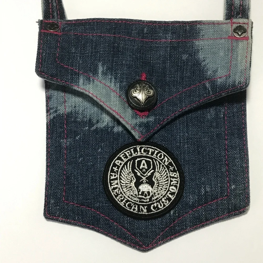 Denim Boho Mini Crossbody Bag Repurposed Recycled - Picture 3 of 4